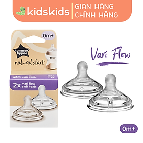 Núm Ty Silicon Siêu Mềm Tự Nhiên Cho Bé Tommee Tippee Natural Start Vari Flow Từ Sơ Sinh (Vỉ đôi, tách lẻ)