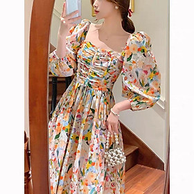 SHUANGYAN Phong cách Pháp Hepburn cao cấp cảm giác khí chất phương Tây retro sang trọng đẹp hoa bong bóng tay áo đầm trẻ em mùa hè