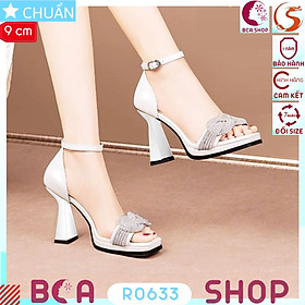 Giày cao gót nữ hở mũi 9 phân RO633 quai ngang lấp lánh với những hạt đá siêu xinh, hợp đi tiệc, đi dạo phố hoặc công sở