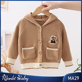 Áo len cardigan dài tay liền mũ ấm cho bé trai bé gái, túi trước thời trang, chất len dày dặn mịn chắc, mẫu cao cấp chuẩn đẹp | MA29