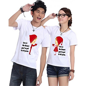 Bộ Áo Thun Đôi Nam Nữ Trao Tim Màu Trắng