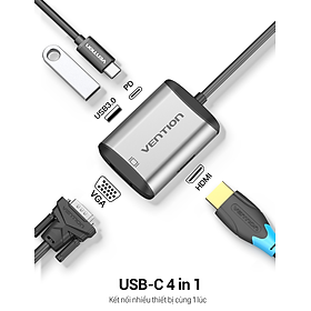 Hình ảnh Hub Type-C to HDMI VGA (4 in 1) Cáp chuyển đổi USB Type C to HDMI + VGA + USB 3.0 + PD (87W) Vention - Hàng chính hãng