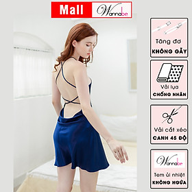 Đầm ngủ phi lụa cao cấp WANNABE DNS32 váy ngủ cổ yếm, hở lưng thắt dây ziczac khoe lưng trần gợi cảm