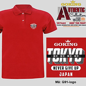 TOKYO JAPAN - NEVER GIVE UP, mã logo.g91. Áo thun polo nam nữ, form unisex. Áo phông cổ trụ Goking, vải cá sấu 3D, công nghệ chống nhăn Nhật Bản