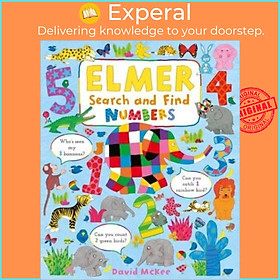Sách - Elmer Search and Find Numbers by David McKee (UK edition, boardbook)