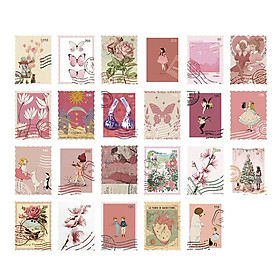 Hộp 46 pcs stickers dạng tem thư kiểu cổ điển vintage dùng để trang trí sổ tay nhật kí