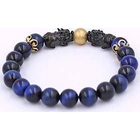 Vòng đeo tay Đá Mắt Hổ Xanh Dương size 8 ly, 10 ly, 12 ly - Vòng tay Tỳ Hưu Đôi inox đen VMHXETHHEV8 - hợp mệnh Mộc, mệnh Thủy
