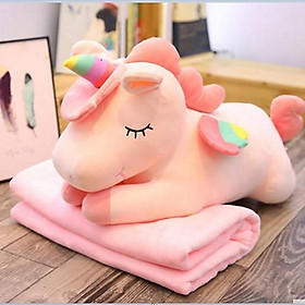 Bộ chăn gối 3 in 1 thú bông ngựa UNICORN vải siêu mềm mịn co giãn 4 chiều