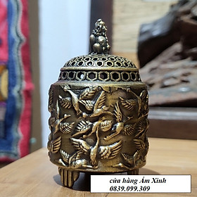 Mua LƯ HƯƠNG ĐỐT TRẦM BẰNG ĐỒNG CỠ BÉ NẮP HỌA TIẾT KỲ LÂN  HẠC TIÊN