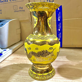 Bình bông sứ màu vàng 3D cao cấp, bình cắm hoa cao 30cm