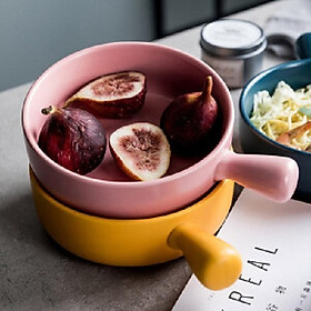 TÔ GỐM SỨ ĐỰNG ĐỒ ĂN CÓ TAY CẦM - Tặng 3 móc dính tường chịu lực( ngẫu nhiên)