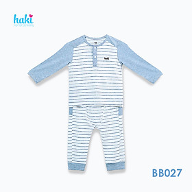 Bộ quần áo sơ sinh cho bé vải sợi tre - bamboo siêu mềm mịn cao cấp - đồ sơ sinh cho bé bé trai , đồ sơ sinh bé gái - Bộ dài tay bổ trụ can đáp vai (6-13kg) BB027 HAKI