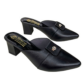 Sục nữ cao gót 6cm Trường Hải mũi nhọn da bò màu đen mềm mại F5