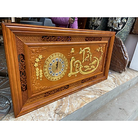 Tranh đồng hồ treo tường khắc chữ tài lộc bằng gỗ gõ đỏ kt 67×127×4cm