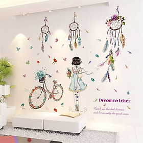 Mua Decal dán tường phòng ngủ dễ thương combo cô gái và dreamcatcher