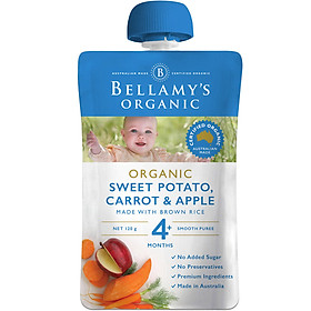 Trái cây xay nhuyễn Bellamy's Organic Khoai Lang, Cà Rốt, Táo 120g