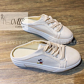 SỤC NỮ ĐẠP GÓT LOVIIECORNER -GIÀY THỂ THAO ĐẠP GÓT DÂY CỘT TRẮNG ĐEN B220102 B220211