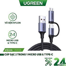 Mua Cáp sạc 2 trong 1 UGREEN US324 - Type C và Micro USB - Vỏ bện nylon  sạc nhanh ổn định - Hàng nhập khẩu chính hãng