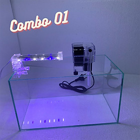 Bể cá mini để bàn COMBO tiểu cảnh có đèn led và lọc nước sobo 303H tạo oxi cho cá
