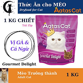 Aatas Cat Thức Ăn Hạt cho MÈO Vị Gà & Cá Ngừ 1,2Kg Gourmet Delight Tím