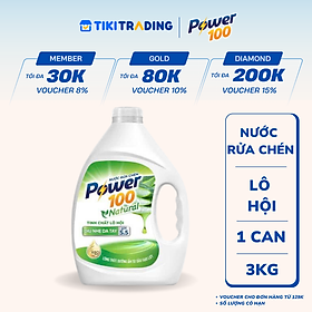 Nước Rửa Chén POWER100 Natural Tinh Chất Lô Hội Can 3KG