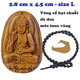 Mặt Phật A di đà đá mắt hổ 4.5 cm kèm vòng cổ dây hạt chuỗi đá đen - mặt dây chuyền size lớn - size L, Mặt Phật bản mệnh