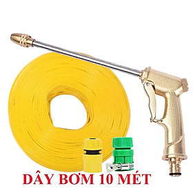 Bộ dây vòi xịt nước rửa xe, tưới cây . tăng áp 3 lần, loại 7m, 10m 206701-3 đầu đồng,cút,nối vàng +tặng móc khoá