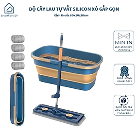 Mua Bộ Cây Lau Tự Vắt Nhà Kèm Xô Gấp Gọn Silicon Thông Minh  Tặng Kèm 4 Bông Lau Mẫu Mới 2025 - HÀNG CHÍNH HÃNG MINIIN