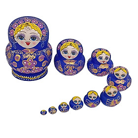 Cute Set of 10Pcs Wooden Nesting Dolls Matryoshka Christmas Russian Toy