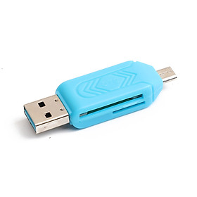 Micro USB 2 IN 1 OTG Card Reader Type-C3.0 Support TF Card Recorder Phone Storage Card Rotatable Card Reader Blue