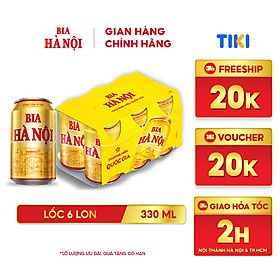 Lốc 6 lon Bia Hà Nội (330ml/lon)