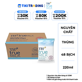 Thùng 48 bịch sữa tươi tiệt trùng TH True Milk nguyên chất 220 ml