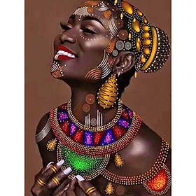 Bimkole 5D Diamond Painting Black Smiling African Woman Full Drill DIY Rhinestone Pasted with Diamond Set Arts Craft Decorations (12x16inch)