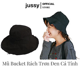 Nón Tai Bèo Viền Rách Trơn Đen Jussy Fashion Kiểu Mũ Bucket Nam Nữ Thời Trang Unisex Chất Vải Kaki Dày 2 Lớp