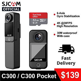 Máy ảnh hành động SJCAM C300 4K 30fps ổn định con quay 6 trục 30m không thấm nước 1,3 ″ Màn hình cảm ứng 154 ° góc rộng 8x Digital Zoom màu: C300 Pocket White