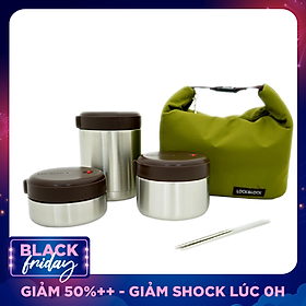 Bộ 3 Hộp Cơm Giữ Nhiệt Lock&Lock Mushroom LHC8025SLV - Bạc
