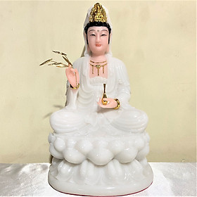 Mua Tượng Phật Quan Âm Bột Đá Trắng Ngọc Cao 30cm
