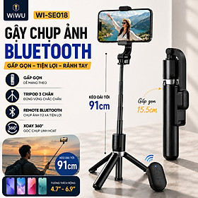 Gậy chụp hình selfie kiêm tripod xoay 360 độ AI thông minh WIWU Wi-SEO18 cho iPhone, samsung - Tripod 3 Chân, Remote Tháo Rời, Kéo Dài 91cm, Gập Gọn 15.5cm, Xoay 360°, Cho Điện Thoại 4.7-6.9 Inch - Hàng nhập khẩu