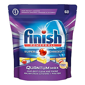 Túi 60 viên rửa chén Finish Quantum Max Dishwasher Tablets Lemon QT025460 - hương chanh