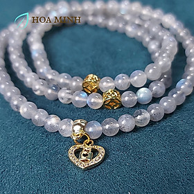 Vòng tay chuỗi 108 hạt đá xà cừ Labradorite Hắc Nguyệt Quang tự nhiên phối charm kim tiền, trái tim ổ khóa đính đá - 16-18cm