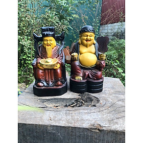 Mua Cặp Tượng ông thần tài thổ địa bằng gỗ hương đá tô làm mầu giả cổ kt cao 25×14×13cm