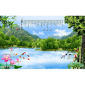 TRANH DÁN TƯỜNG VẢI LỤA 3D SƠN THUỶ HỮU TÌNH TẶNG KÈM KEO DÁN - TRANH PHONG CẢNH SƠN THUỶ TÁC NƯỚC ĐẸP