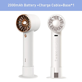 Quạt Cầm Tay Baseus  Kèm Đế Để Bàn, Với Bản Tiêu Chuẩn (Dung Lượng Pin 2000Mah) và Bản Kết Hợp Tính Năng Sạc Dự Phòng USD Có (Dung Lượng Pin 4000Mah) -Bản Tiêu Chuẩn (Không Sạc Dự Phòng), Trắng