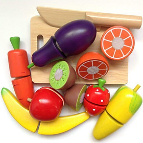 Đồ Chơi Thực Hành Cắt Rau Củ Quả 10 Món Bằng Gỗ Montessori