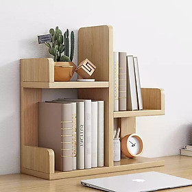 Mua Giá sách mini để bàn decor 58*18*47cm   kệ decor để bàn trang trí tiện ích vân gỗ sáng