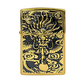 Mua Hộp Qụet Bật Lửa Z91226 Họa Tiết Rồng Mây Đẹp Độc Lạ Màu Vàng - Dùng Xăng Bấc Đá Cao Cấp
