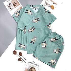 Bộ Kimono Cộc Tay PEONYB Nữ  Set pijama buộc nơ in hình cute, quần áo ngủ mặc ở nhà, mùa hè Ulzzan