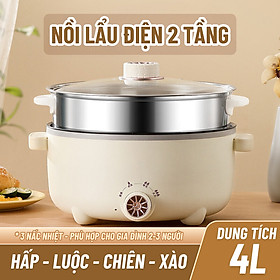 Nồi Lẩu Điện Đa Năng 2 Tầng Kèm Giá Hấp Inox 28 Cm Tráng Men Chống Dính Công Suất 1000W