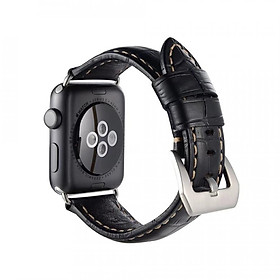 Dây da đeo thay thế cho Apple Watch 38mm / 40mm Kakapi da bò thật (Vân Đen) - Hàng chính hãng