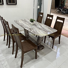 Mua Bàn ăn 6 ghế gỗ sồi Nga  bàn mặt đá Marble tự nhiên nhập khẩu cao cấp